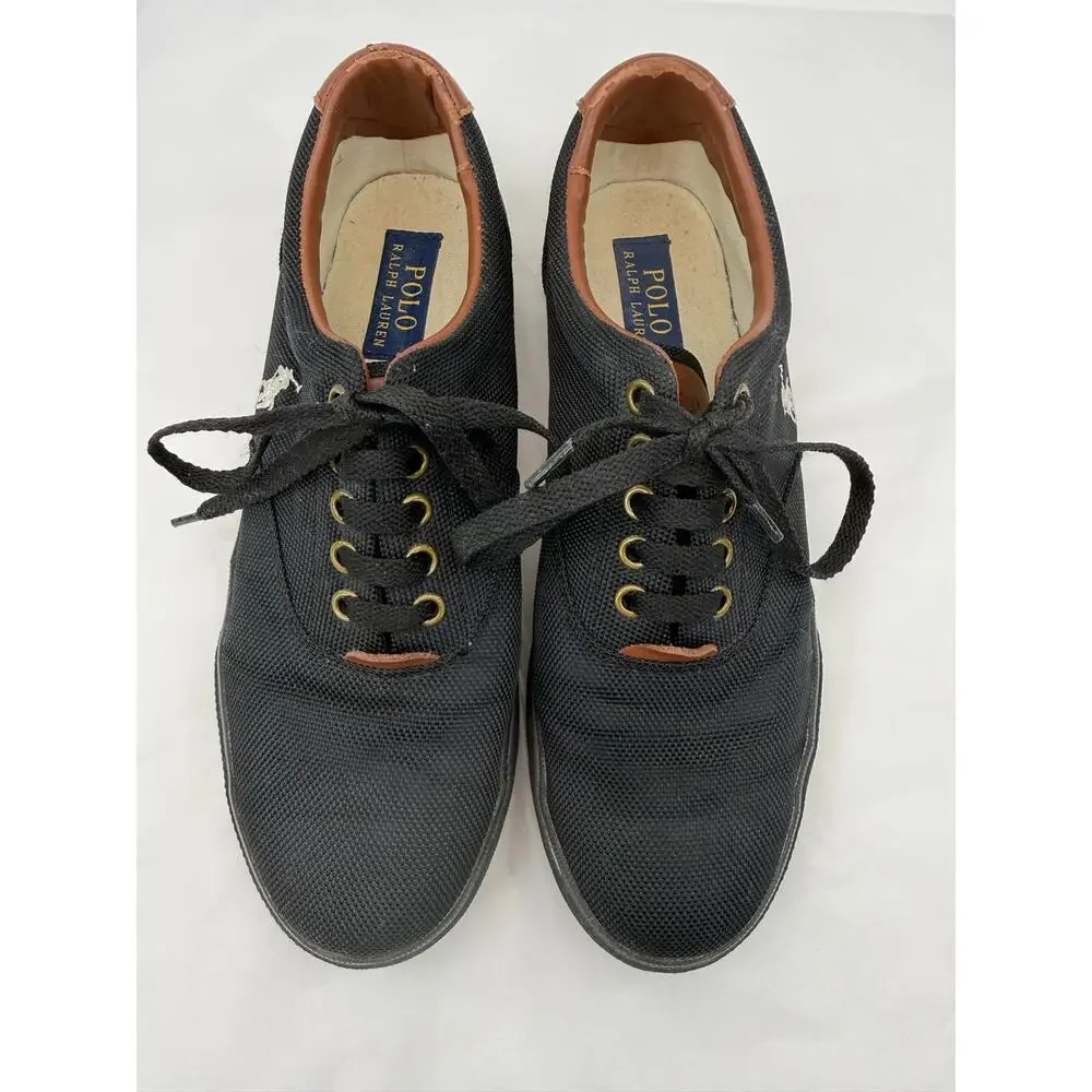 Polo Ralph Lauren Vaughn Canvas Sneakers Black White Pony Men’s Size 8D Shoes